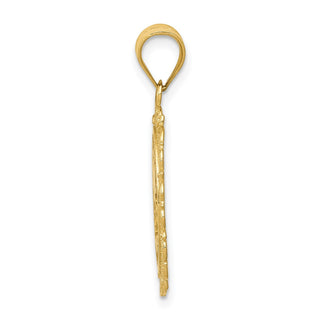 14k Yellow Gold Solid Satin Polished Cancer Zodiac Oval Pendant