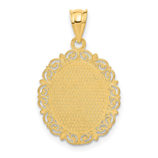 14k Yellow Gold Solid Satin Polished Virgo Zodiac Oval Pendant