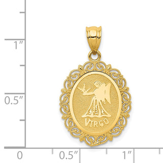 14k Yellow Gold Solid Satin Polished Virgo Zodiac Oval Pendant