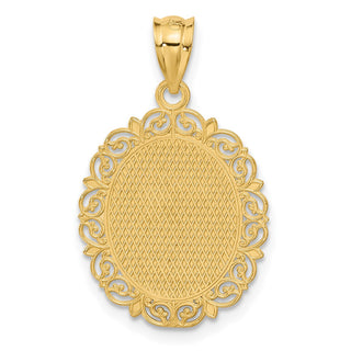 14k Yellow Gold Solid Satin Polished Libra Zodiac Oval Pendant