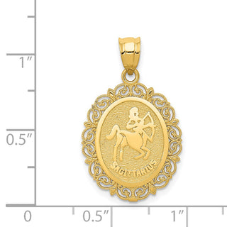 14k Yellow Gold Solid Satin Polished Sagittarius Zodiac Oval Pendant