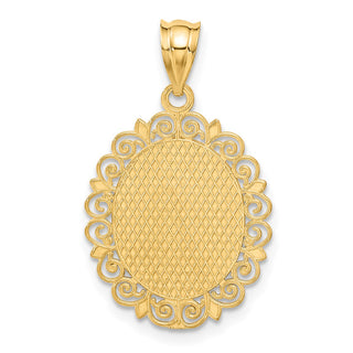 14k Yellow Gold Solid Satin Polished Aquarius Zodiac Oval Pendant