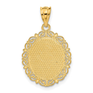 14k Yellow Gold Solid Satin Polished Pisces Zodiac Oval Pendant