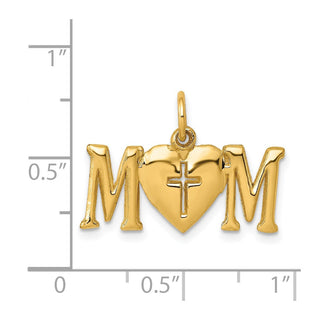 14k Yellow Gold Polished Mom w/Cross Charm
