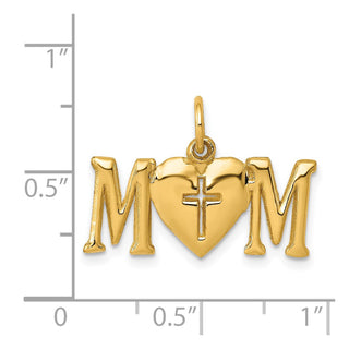 14k Yellow Gold Polished Mom w/Cross Charm