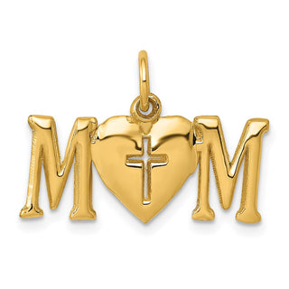 14k Yellow Gold Polished Mom w/Cross Charm