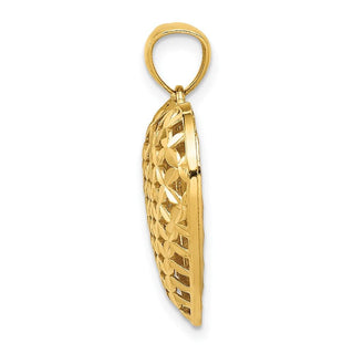 14k Yellow and White Gold Filigree and Basket Weave Reversible Heart Pendant