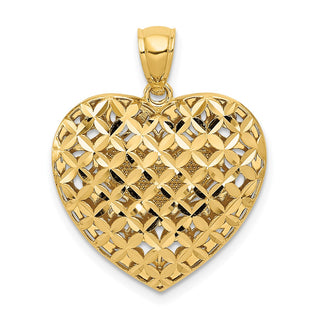 14k Yellow and White Gold Filigree and Basket Weave Reversible Heart Pendant