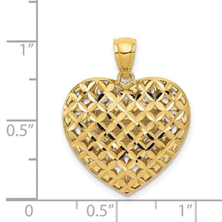 14k Yellow and White Gold Filigree and Basket Weave Reversible Heart Pendant