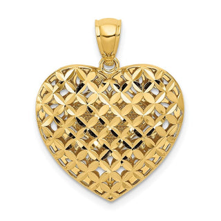 14k Yellow and White Gold Filigree and Basket Weave Reversible Heart Pendant