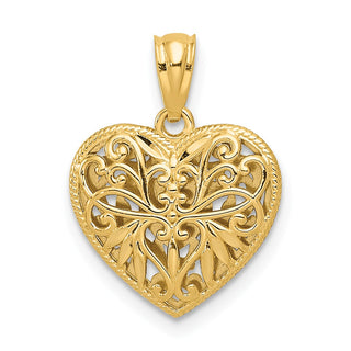 14k Yellow and White Gold Reversible Filigree Heart Pendant