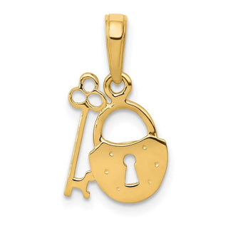 14k Yellow Gold Padlock and Key Pendant