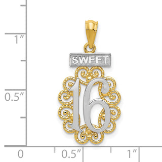 14k Yellow Gold and Rhodium Filigree Sweet 16 Pendant
