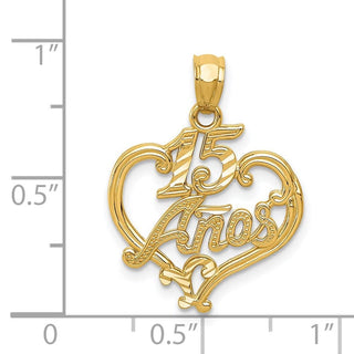 14k Yellow Gold Diamond-Cut 15 Anos Heart Pendant