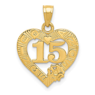 14k Yellow Gold 15 in QUINCE ANOS Heart Frame Pendant