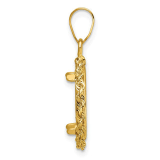 14k Yellow Gold Diamond-cut with Rope 14.0mm Prong Coin Bezel Pendant