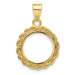14k Yellow Gold Diamond-cut with Rope 14.0mm Prong Coin Bezel Pendant