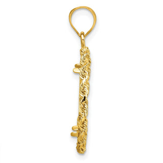 14k Yellow Gold Diamond-cut with Rope 18.0mm Prong Coin Bezel Pendant