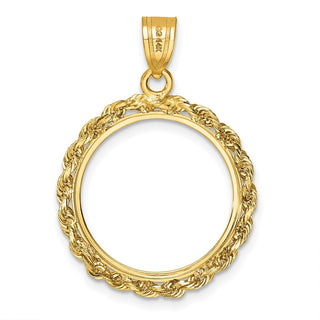 14k Yellow Gold Diamond-cut with Rope 18.0mm Prong Coin Bezel Pendant