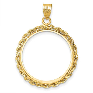14k Yellow Gold  Diamond-cut with Rope 22.0mm Prong Coin Bezel Pendant - Fits 1/4oz American Eagle