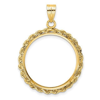 14k Yellow Gold Diamond-cut with Rope 27.0mm Prong Coin Bezel Pendant - Fits 1/2 oz American Eagle, US $10 Liberty, and Other Coins