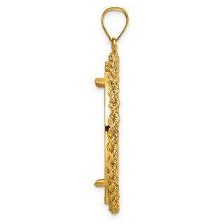 14k Yellow Gold Diamond-cut with Rope 32.0mm Prong Coin Bezel Pendant