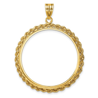14k Yellow Gold Diamond-cut with Rope 32.0mm Prong Coin Bezel Pendant