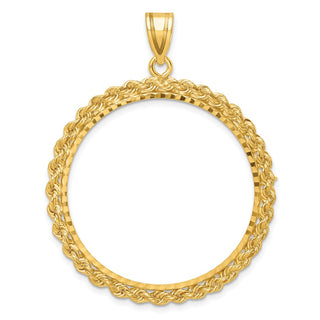 14k Yellow Gold Diamond-cut with Rope 32.0mm Prong Coin Bezel Pendant