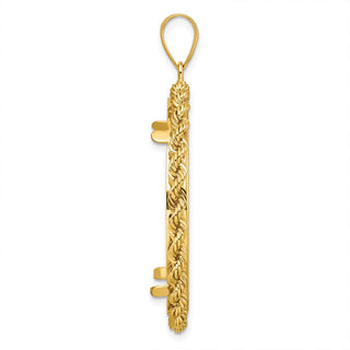 14k Yellow Gold Diamond-cut with Rope 32.7mm Prong Coin Bezel Pendant