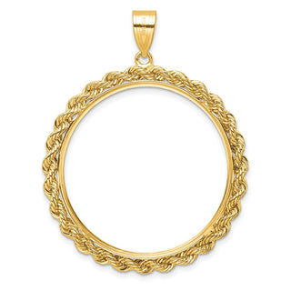 14k Yellow Gold Diamond-cut with Rope 32.7mm Prong Coin Bezel Pendant