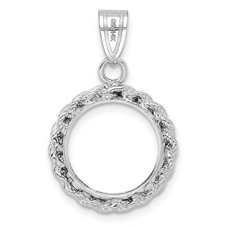14k White Gold Polished Rope Prong 14.0mm Coin Bezel Pendant - Fits 1/20 oz Maple Leaf and Other Coins
