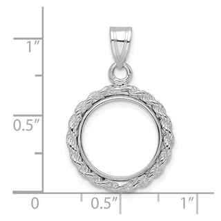 14k White Gold Polished Rope Prong 14.0mm Coin Bezel Pendant - Fits 1/20 oz Maple Leaf and Other Coins