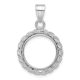 14k White Gold Polished Rope Prong 14.0mm Coin Bezel Pendant - Fits 1/20 oz Maple Leaf and Other Coins