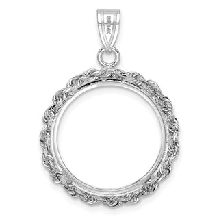 14k White Gold Rope 18.0mm Coin Prong Bezel Pendant - Fits 1/10 oz Cat, 1/10 oz Panda, and US Dime