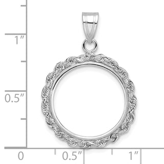 14k White Gold Rope 18.0mm Coin Prong Bezel Pendant - Fits 1/10 oz Cat, 1/10 oz Panda, and US Dime