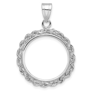 14k White Gold Rope 18.0mm Coin Prong Bezel Pendant - Fits 1/10 oz Cat, 1/10 oz Panda, and US Dime