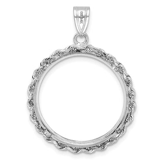 14k White Gold Polished Rope Prong 22.0mm Coin Bezel Pendant - Fits 1/4 oz American Eagle and Other Coins