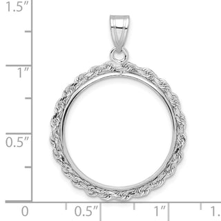 14k White Gold Polished Rope Prong 22.0mm Coin Bezel Pendant - Fits 1/4 oz American Eagle and Other Coins