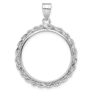14k White Gold Polished Rope Prong 22.0mm Coin Bezel Pendant - Fits 1/4 oz American Eagle and Other Coins