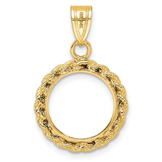 14k Yellow Gold 2mm Rope Edge 13mm Prong Coin Bezel Pendant - Fits 2 Pesos and US $1