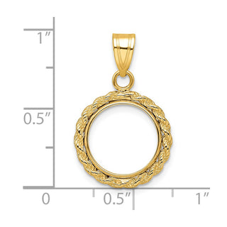 14k Yellow Gold 2mm Rope Edge 13mm Prong Coin Bezel Pendant - Fits 2 Pesos and US $1