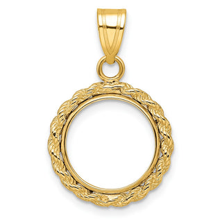 14k Yellow Gold 2mm Rope Edge 13mm Prong Coin Bezel Pendant - Fits 2 Pesos and US $1