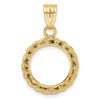 14k Yellow Gold 2mm Rope Edge 14mm Prong Coin Bezel Pendant - Fits 1/20 oz Maple Leaf and Other Coins