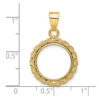 14k Yellow Gold 2mm Rope Edge 14mm Prong Coin Bezel Pendant - Fits 1/20 oz Maple Leaf and Other Coins