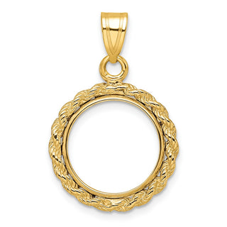 14k Yellow Gold 2mm Rope Edge 14mm Prong Coin Bezel Pendant - Fits 1/20 oz Maple Leaf and Other Coins