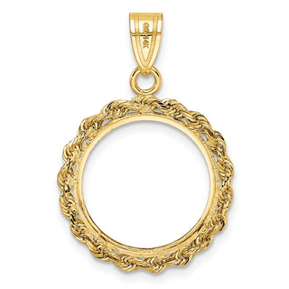 14k Yellow Gold 2mm Rope Edge 15mm Prong Coin Bezel Pendant - Fits US $1 Type 2
