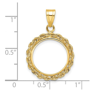 14k Yellow Gold 2mm Rope Edge 15mm Prong Coin Bezel Pendant - Fits US $1 Type 2