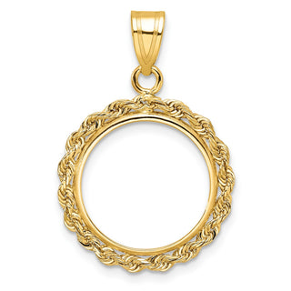 14k Yellow Gold 2mm Rope Edge 15mm Prong Coin Bezel Pendant - Fits US $1 Type 2