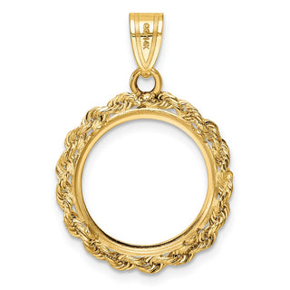 14k Yellow Gold 2mm Rope Edge 15.5mm Prong Coin Bezel Pendant - Fits 2.5 Pesos