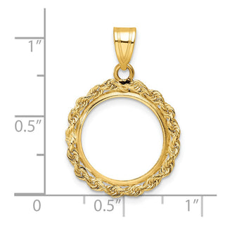 14k Yellow Gold 2mm Rope Edge 15.5mm Prong Coin Bezel Pendant - Fits 2.5 Pesos